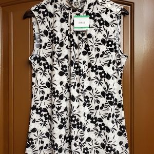 Anne Klein Black and White Floral Print Blouse.  Size Large.  Sleeveless